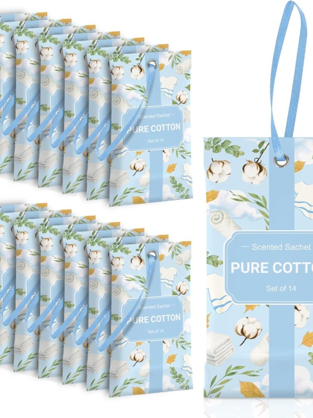 Scented Sachets for Drawer and Closet, Pure Cotton Scent 14 Pack